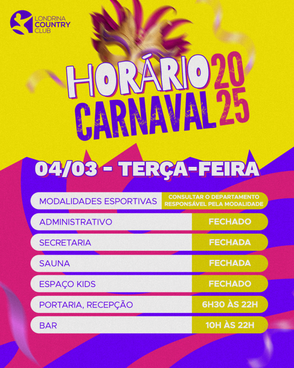 horário carnaval
